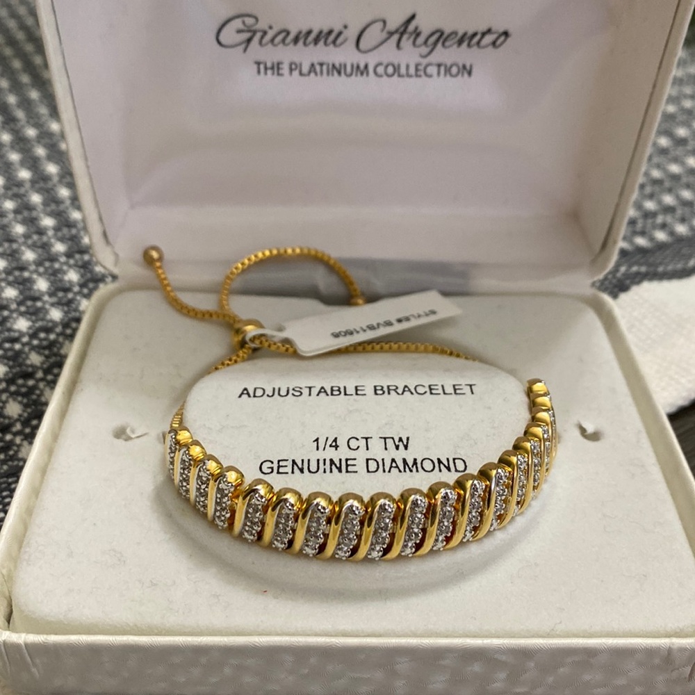 Adjustable Diamond Bracelet Gold Tone